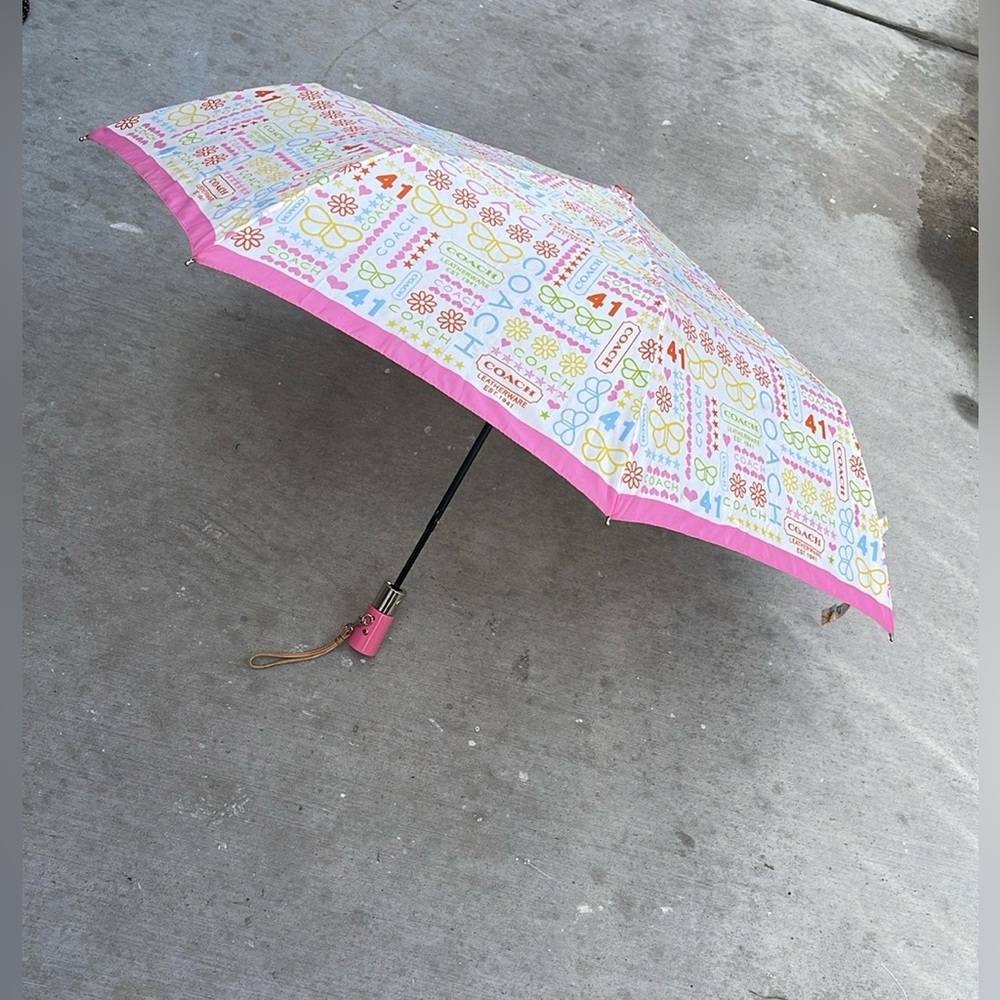 Multicolor Patterned Umbrella With Pink Trim - image 2